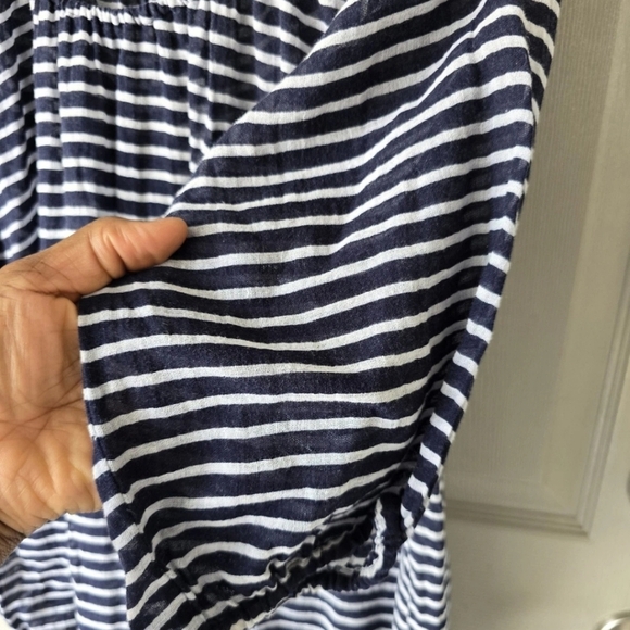 J Crew Sheeer Blouse  Medium Women Navy Blue White Striped Cotton See Thru - Picture 10 of 13